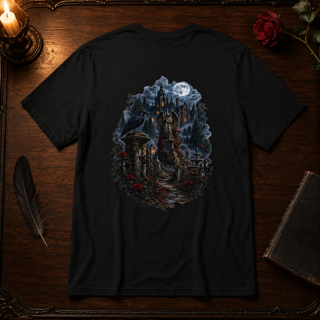 Crimson Estate Raven & Rose Gothic T-Shirt — Front & Back Print