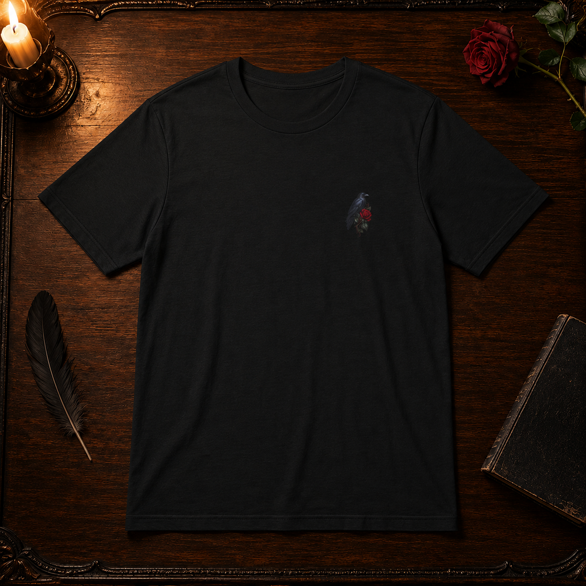 Crimson Estate Raven & Rose Gothic T-Shirt — Front & Back Print