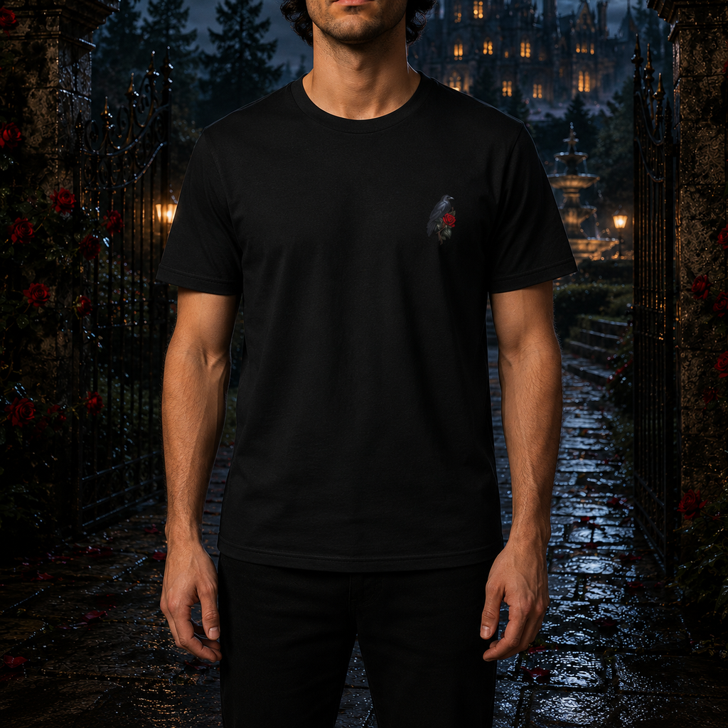 Crimson Estate Raven & Rose Gothic T-Shirt — Front & Back Print