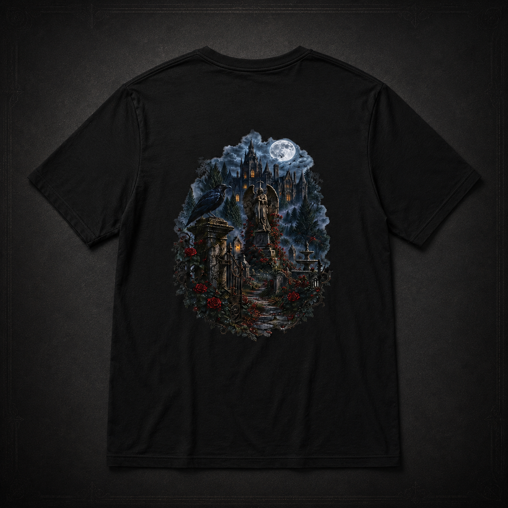 Crimson Estate Raven & Rose Gothic T-Shirt — Front & Back Print