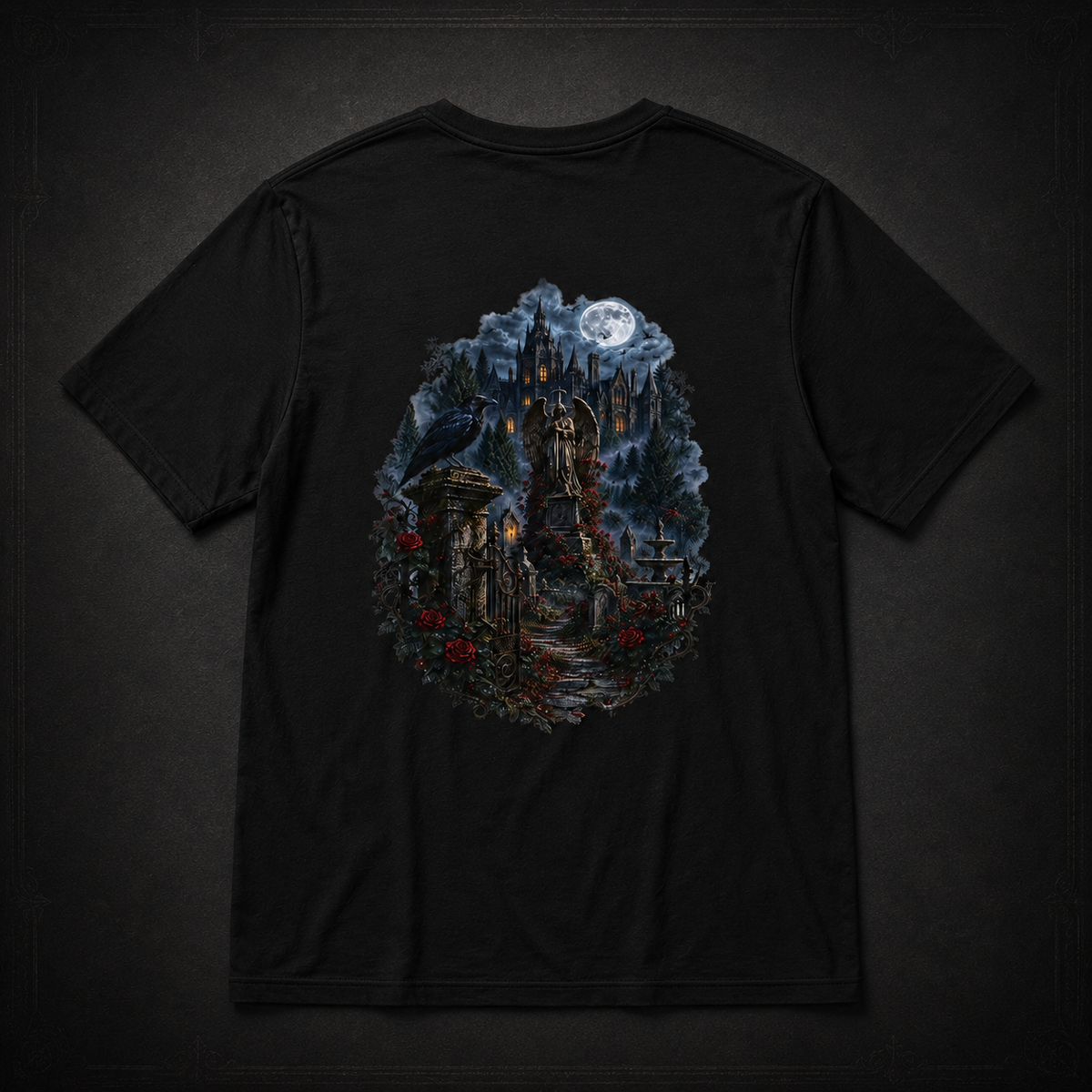 Crimson Estate Raven & Rose Gothic T-Shirt — Front & Back Print