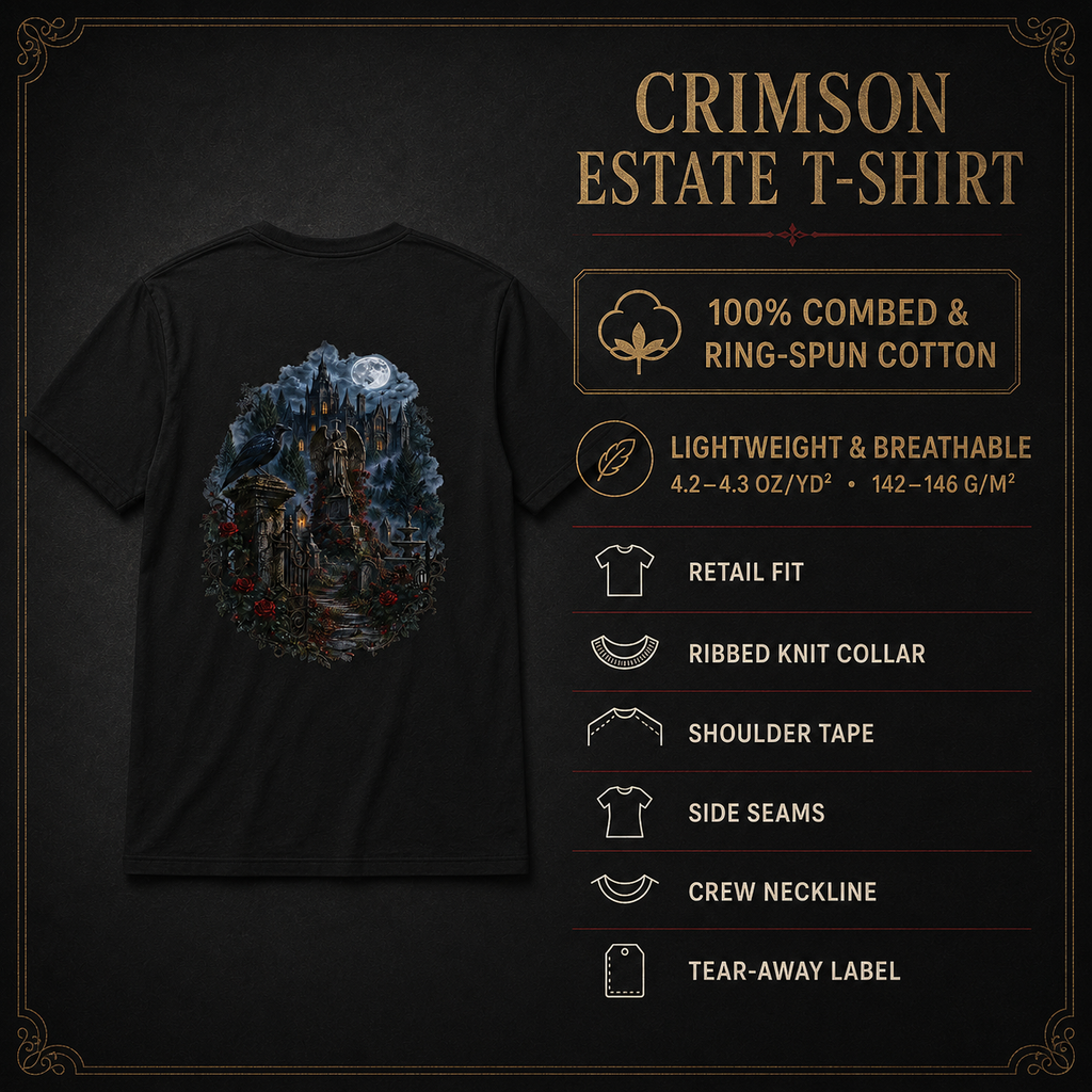 Crimson Estate Raven & Rose Gothic T-Shirt — Front & Back Print