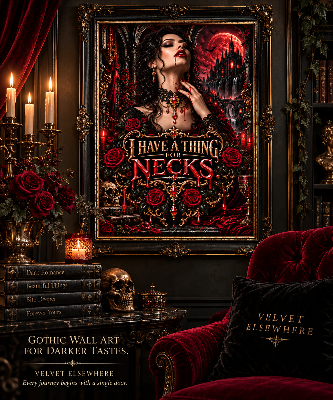 I Have a Thing for Necks — Gothic Vampire Digital Wall Art