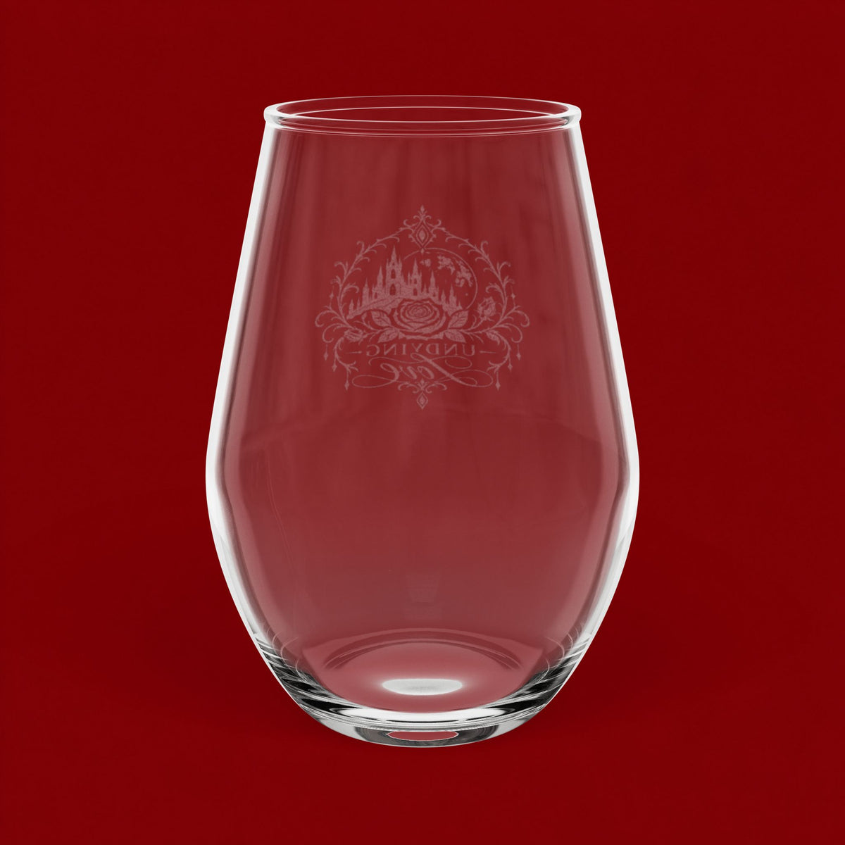 Undying Love Engraved Stemless Wine Glass – Gothic Romance 11.5 oz
