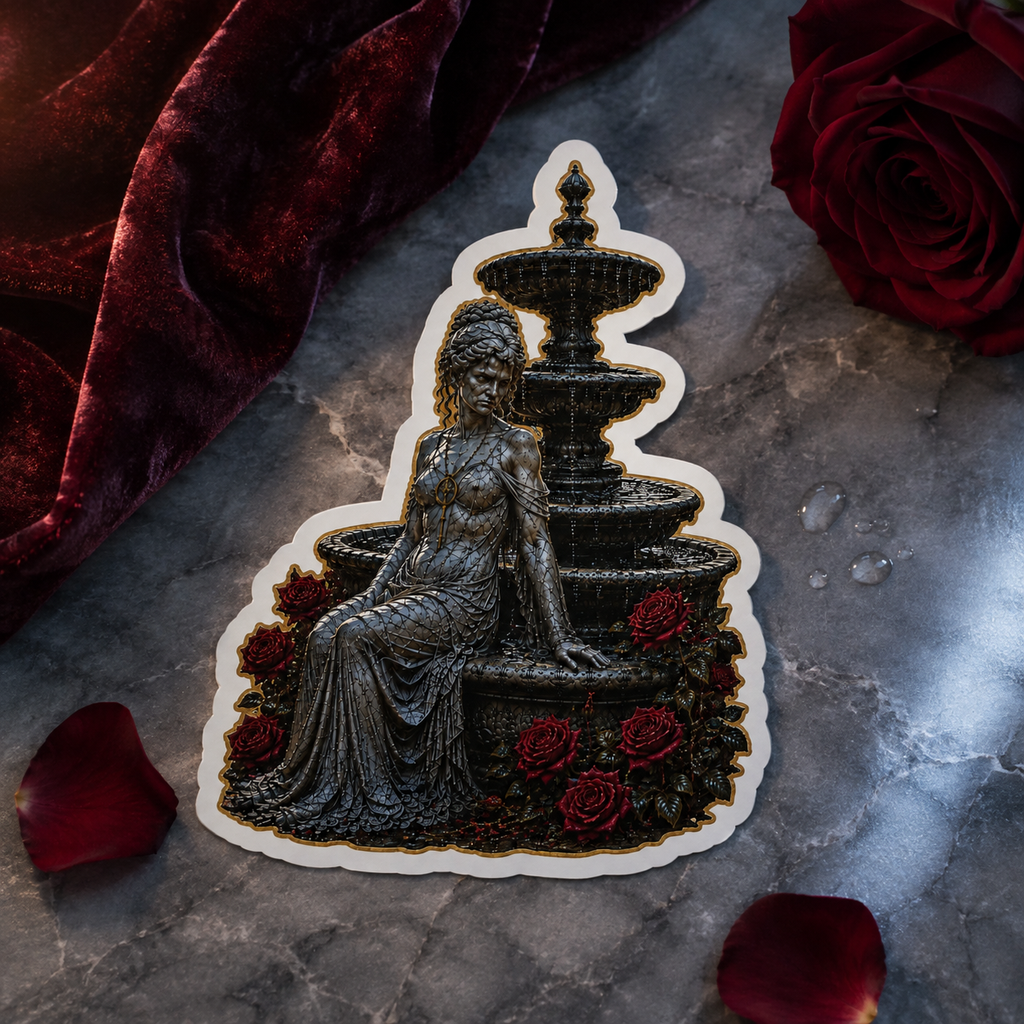 The Watchful Fountain — Gothic Statue Sticker