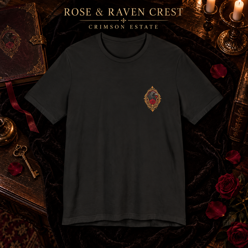 Crimson Estate Raven and Rose T-Shirt – Gothic Crest Graphic Tee