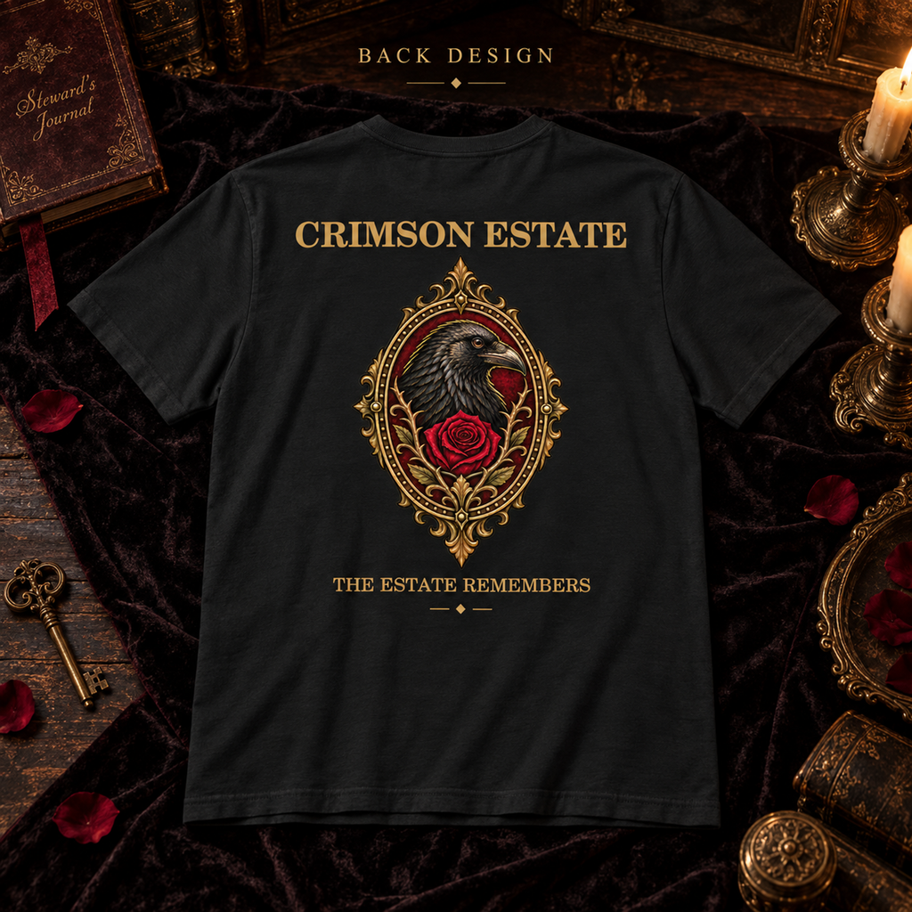 Crimson Estate Raven and Rose T-Shirt – Gothic Crest Graphic Tee