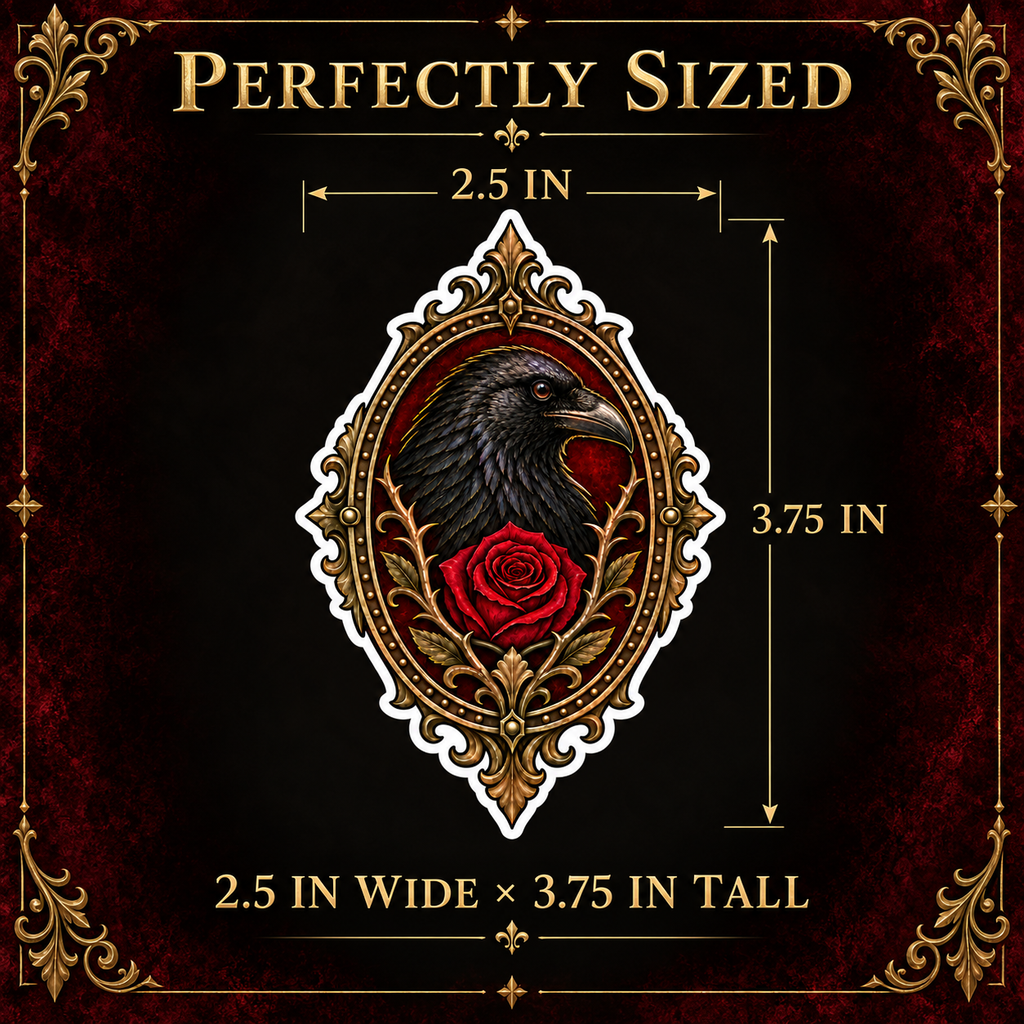 Crimson Estate Crest Vinyl Sticker – Gothic Raven and Red Rose Decal