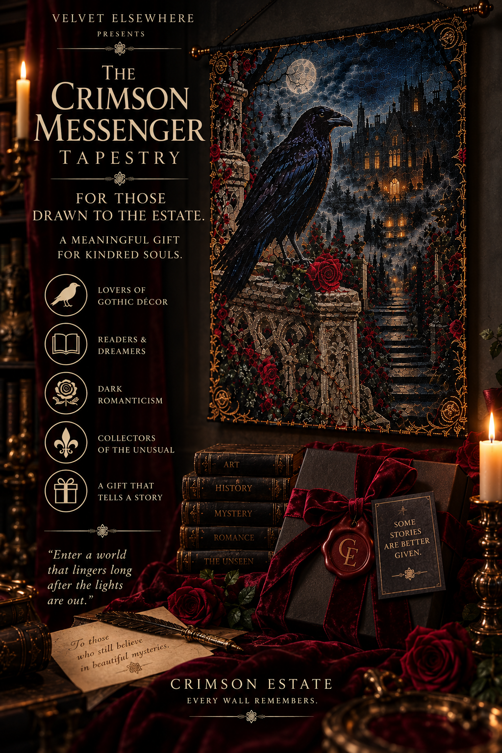 The Crimson Messenger Gothic Raven Wall Tapestry – 26″ × 36″