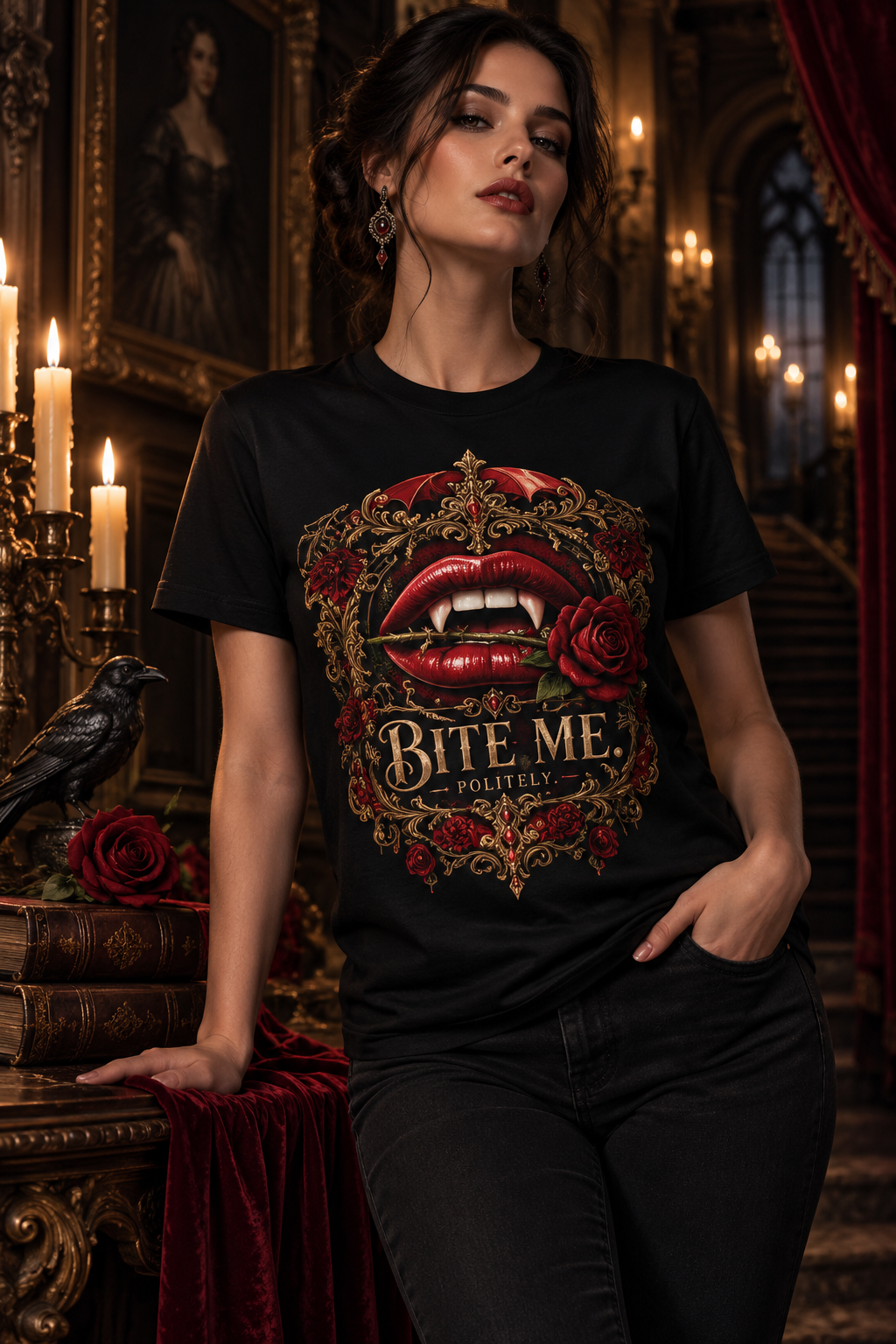 Bite Me. Politely. Gothic Vampire T-Shirt