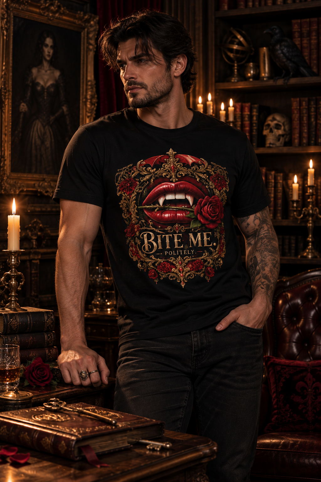 Bite Me. Politely. Gothic Vampire T-Shirt