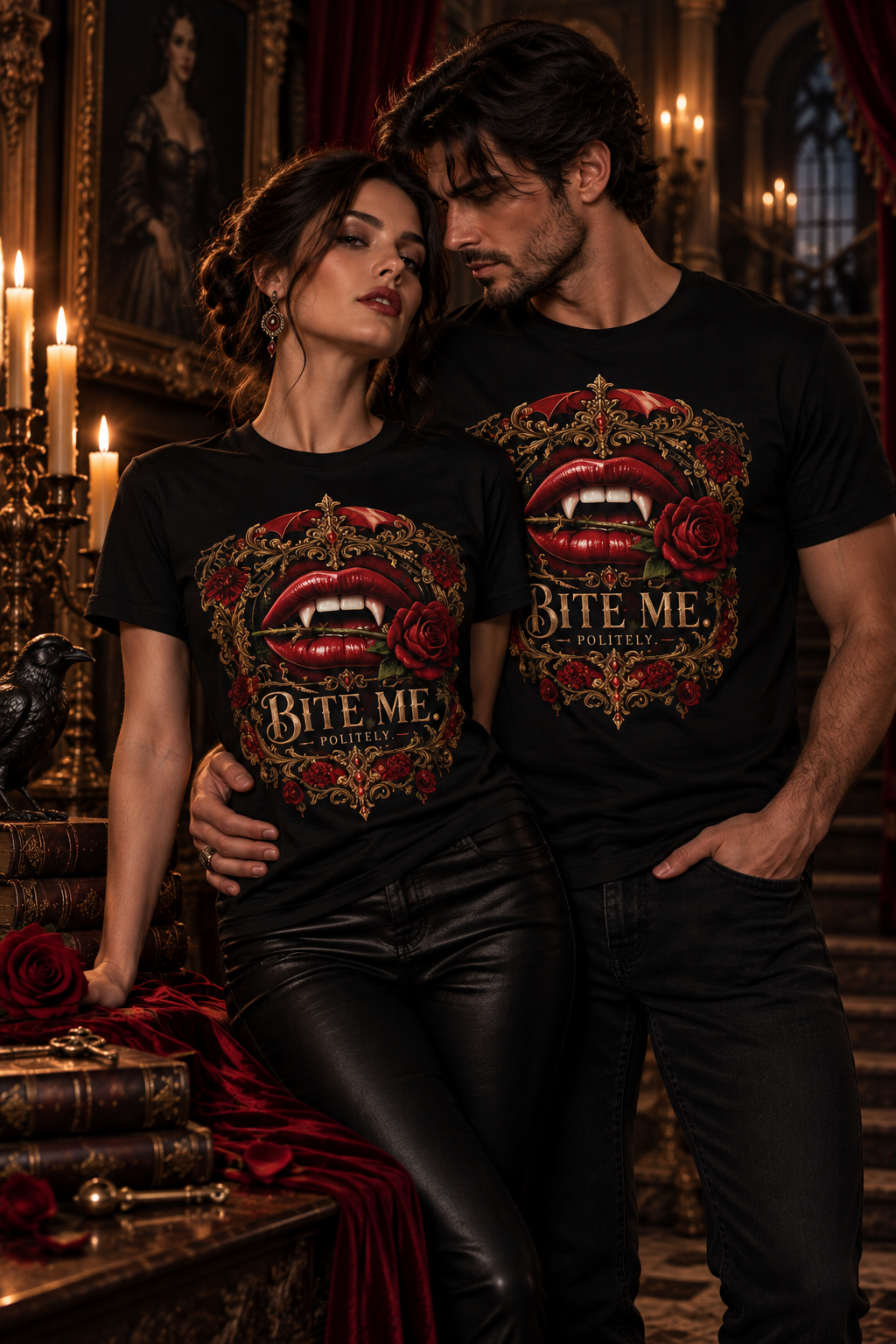 Bite Me. Politely. Gothic Vampire T-Shirt