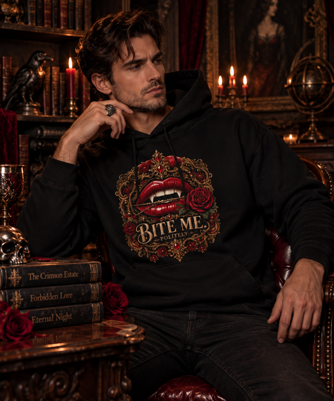 Bite Me. Politely. Gothic Vampire Hoodie