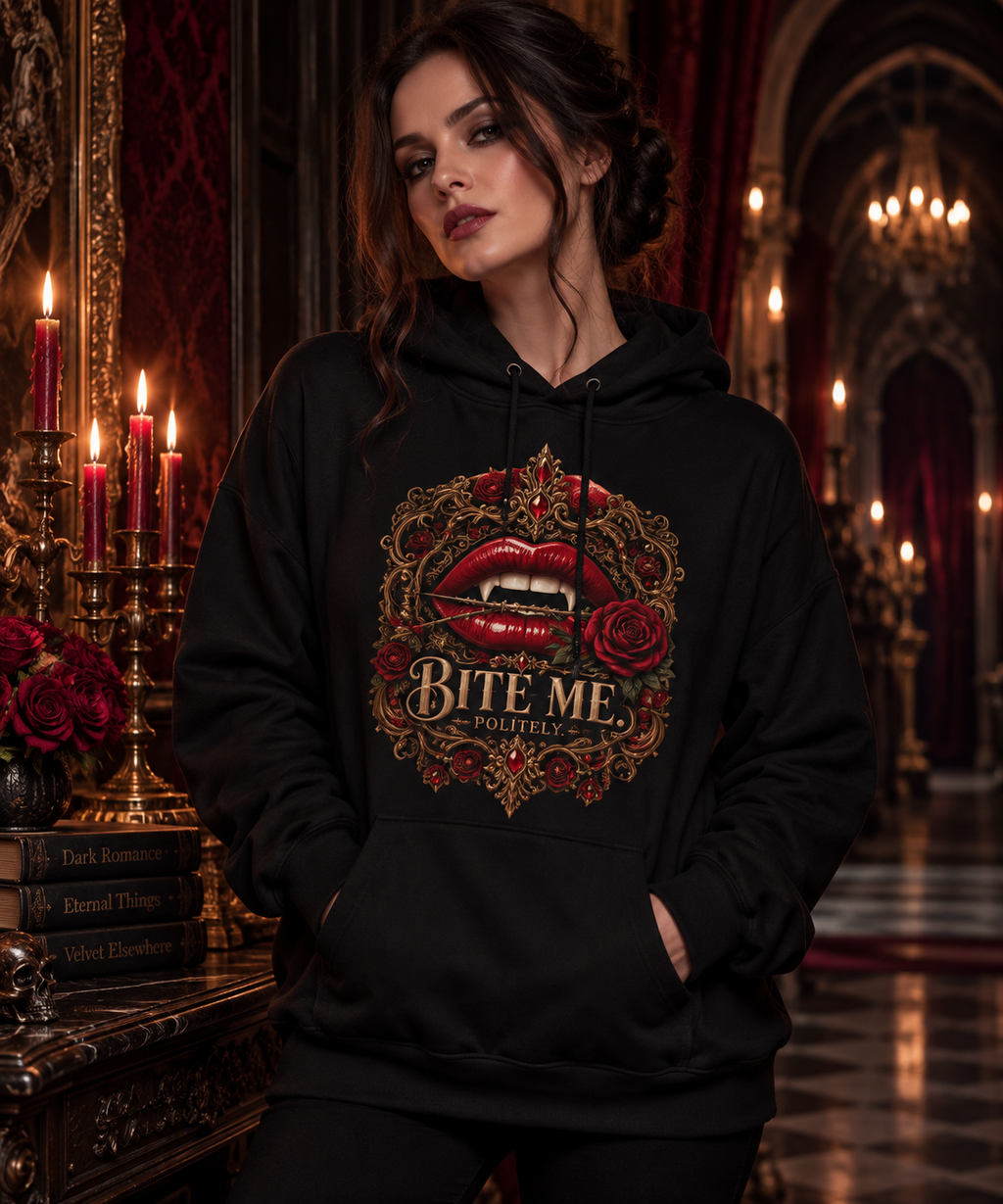 Bite Me. Politely. Gothic Vampire Hoodie