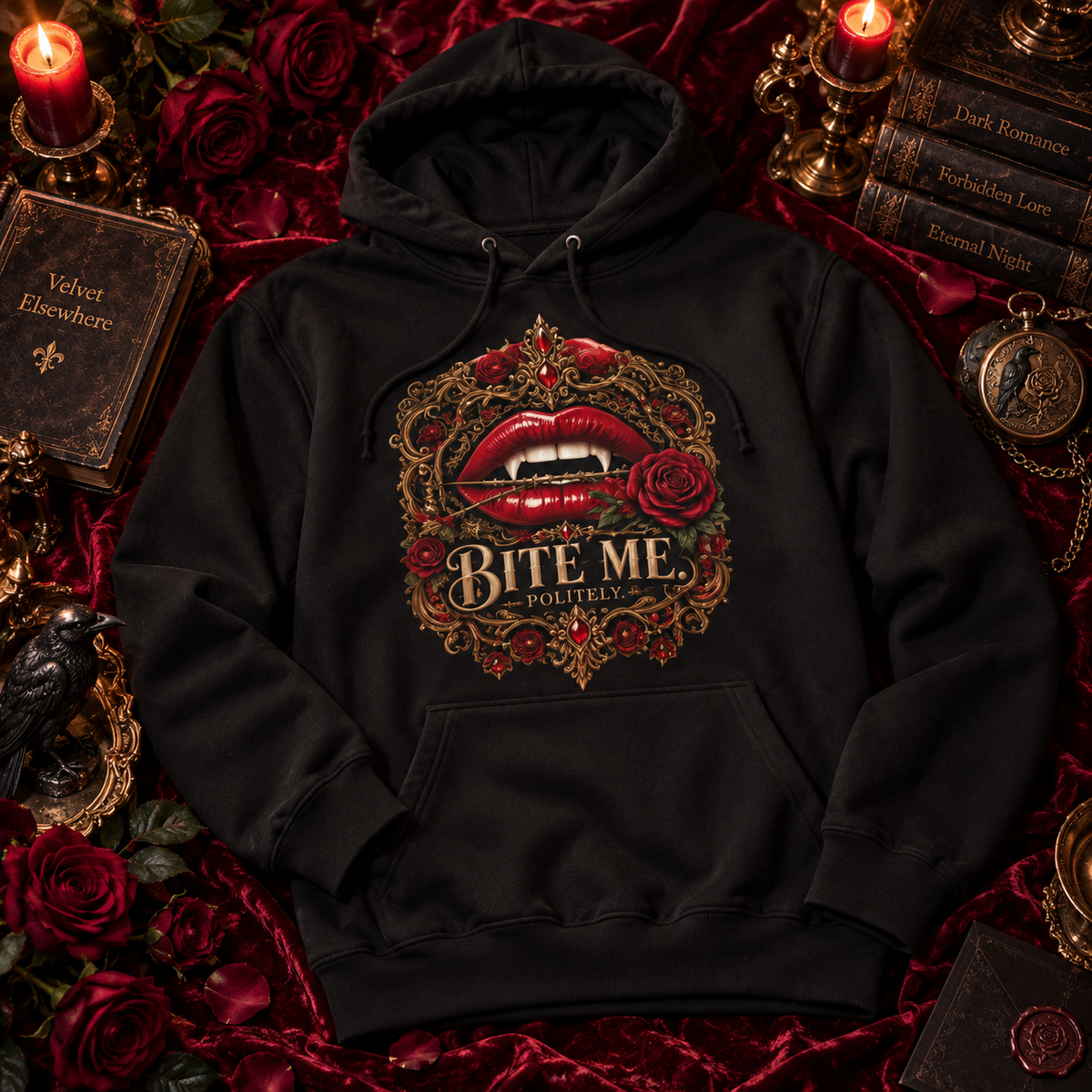 Bite Me. Politely. Gothic Vampire Hoodie