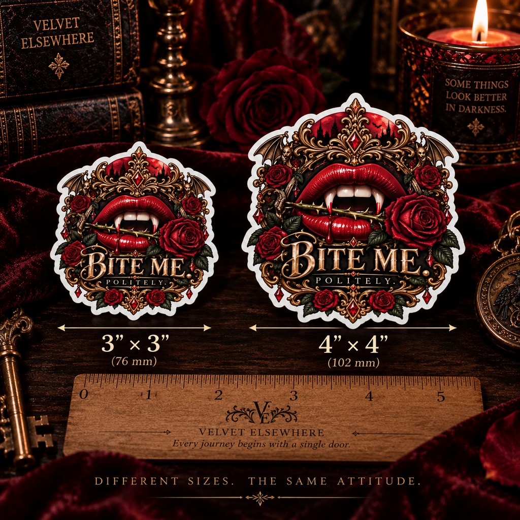 Vampire Fangs 'Bite Me Politely' Kiss-Cut Sticker
