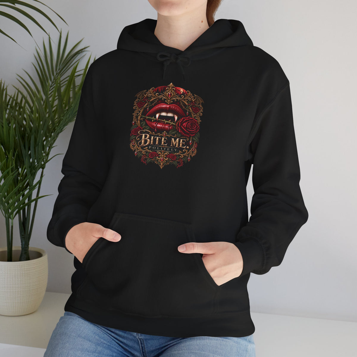 Bite Me. Politely. Gothic Vampire Hoodie