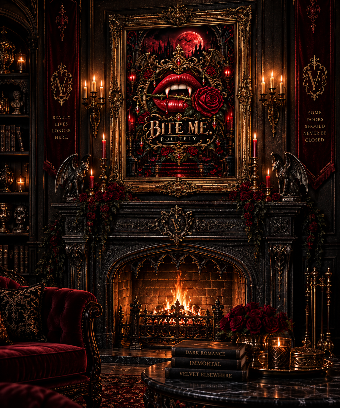 Bite Me. Politely. — Gothic Vampire Digital Wall Art
