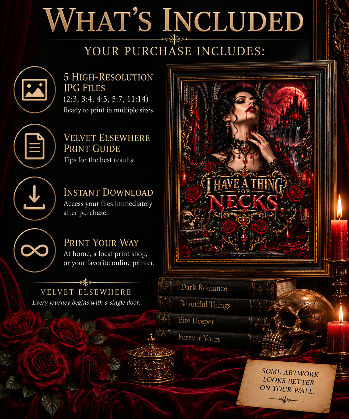 I Have a Thing for Necks — Gothic Vampire Digital Wall Art
