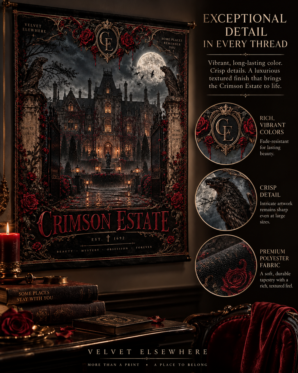 Crimson Estate — Gothic Mansion Digital Art Print