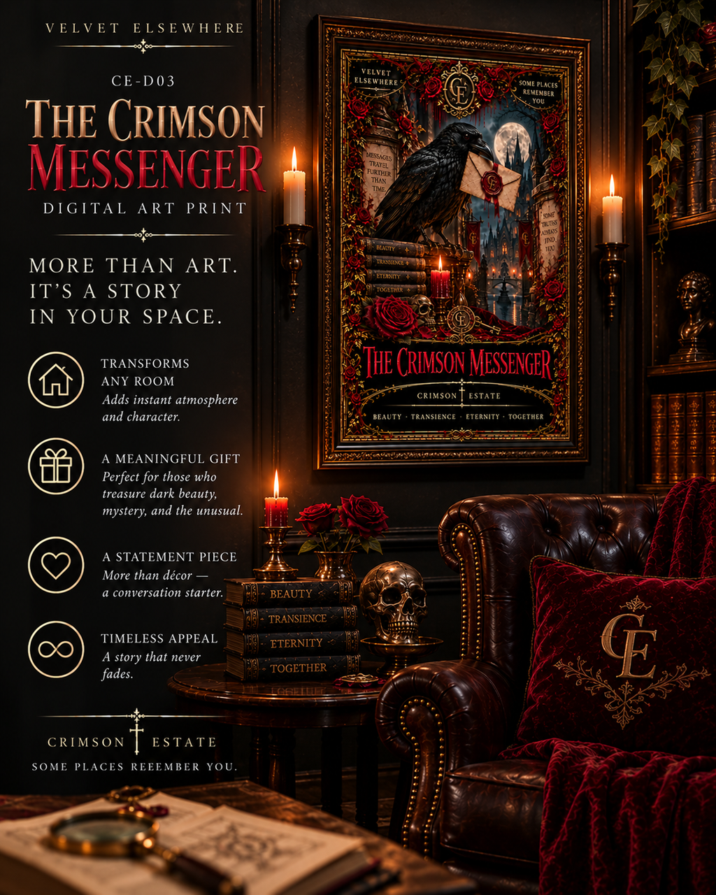 The Crimson Messenger — Gothic Raven Digital Art Print | Crimson Estate