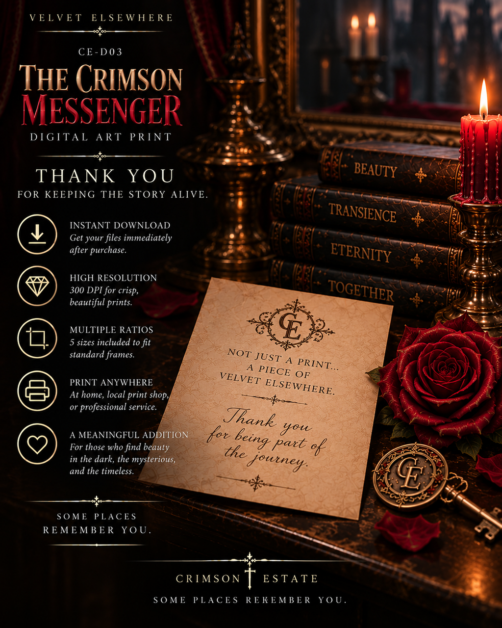 The Crimson Messenger — Gothic Raven Digital Art Print | Crimson Estate