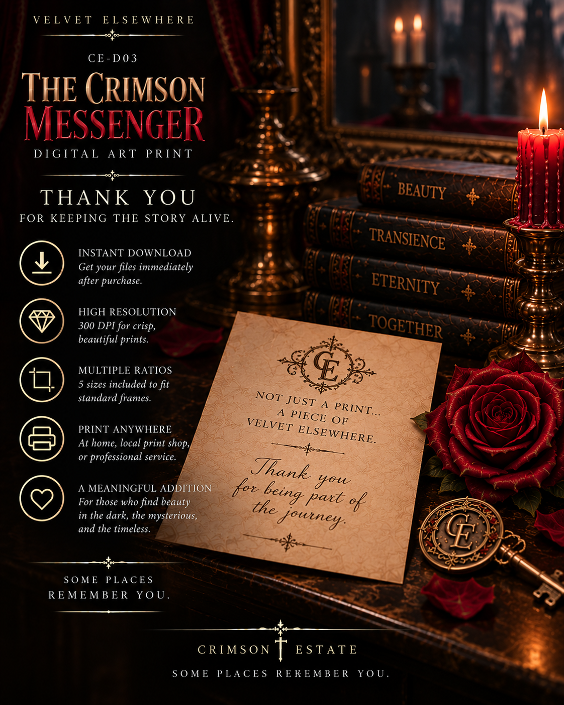 The Crimson Messenger — Gothic Raven Digital Art Print | Crimson Estate