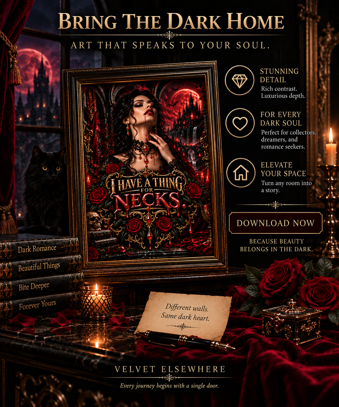 I Have a Thing for Necks — Gothic Vampire Digital Wall Art